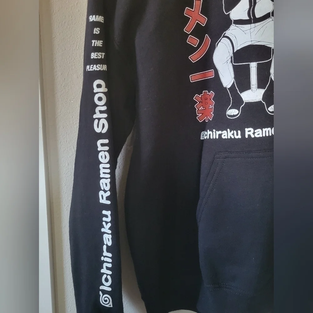 Men's Naruto Ichirauku Ramen Shop Black Hooded Graphic Anime Sweatshirt